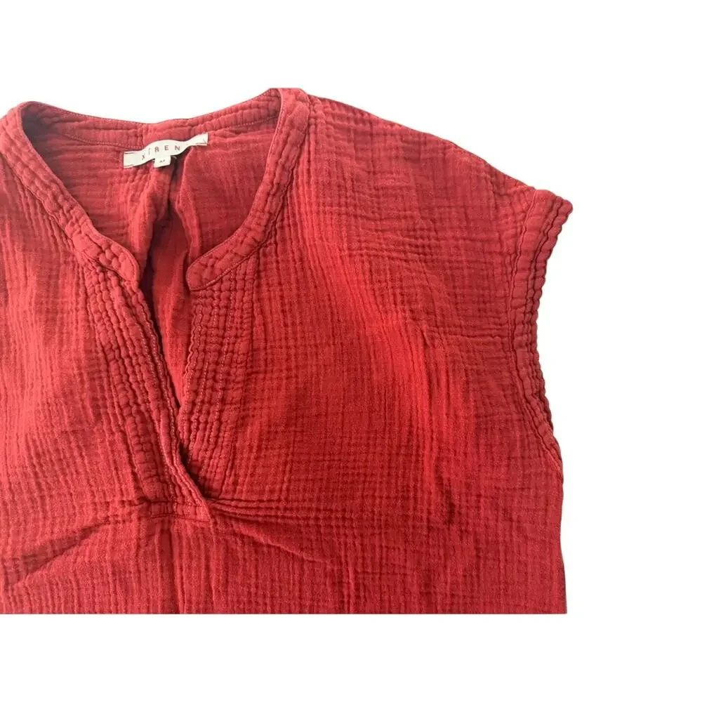 Xirena Split Neck Gauze Burgundy Top Size Medium Loose Boho Casual Cap Sleeve - Picture 3 of 6